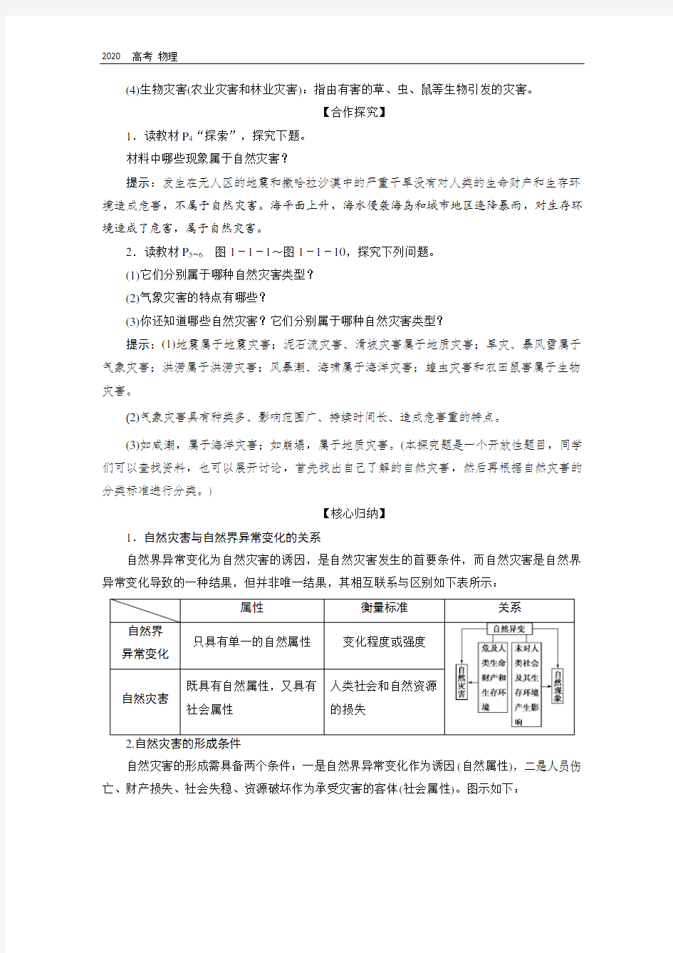 2020学年高中地理中图版选修5学案：第一章 第一节 自然灾害及其特点 