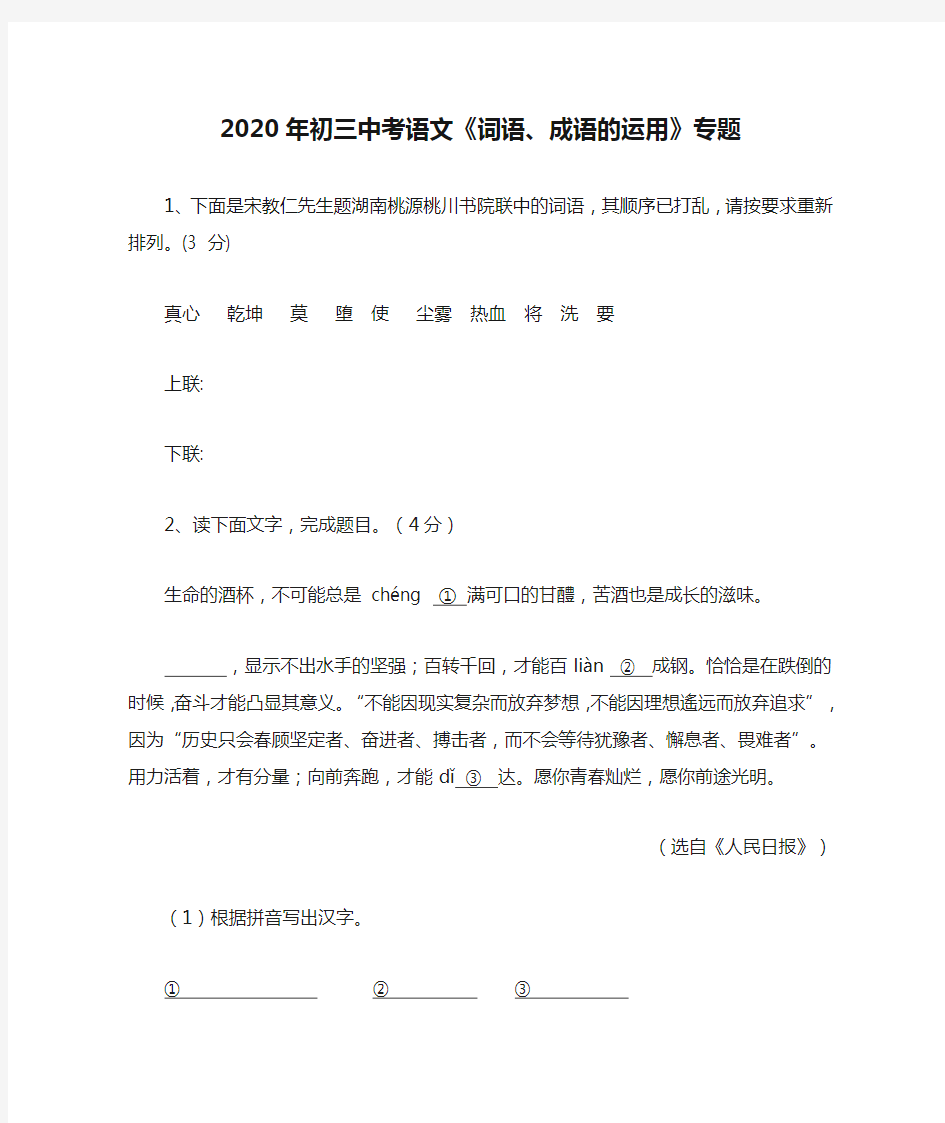 2020年初三中考语文《词语、成语的运用》专题