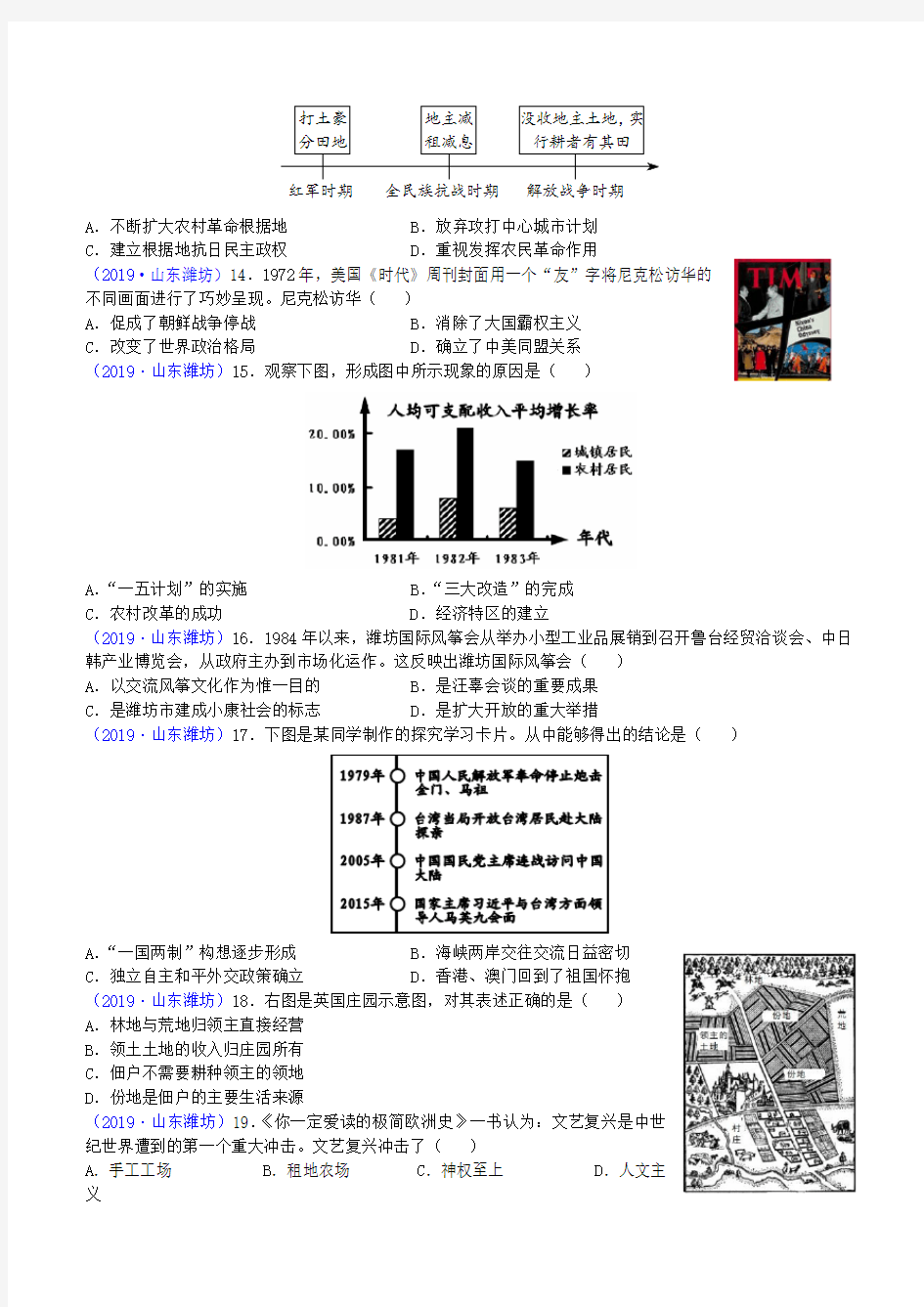 2019年山东省潍坊市中考历史试题(含答案)