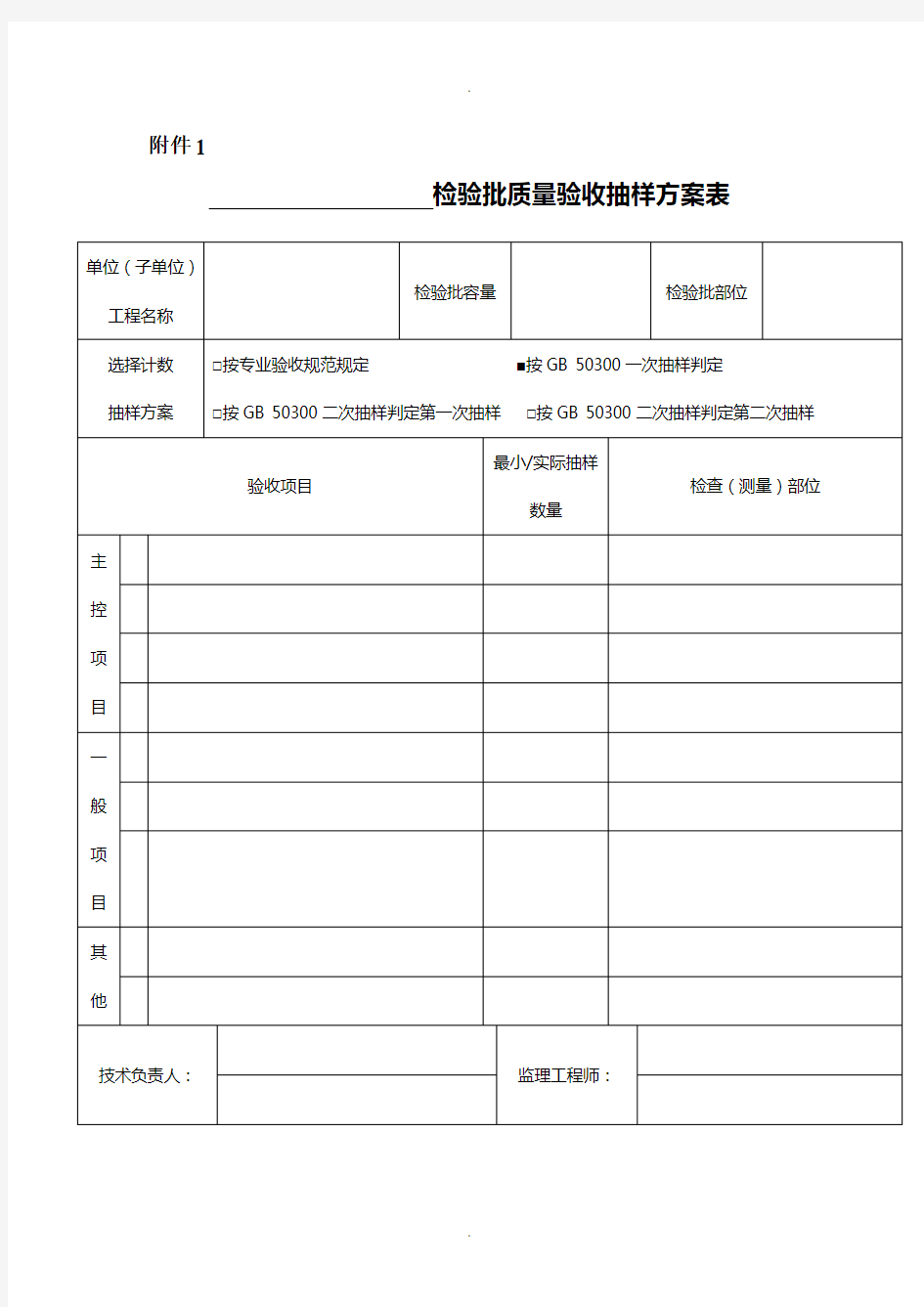 检验批质量验收抽样方案表