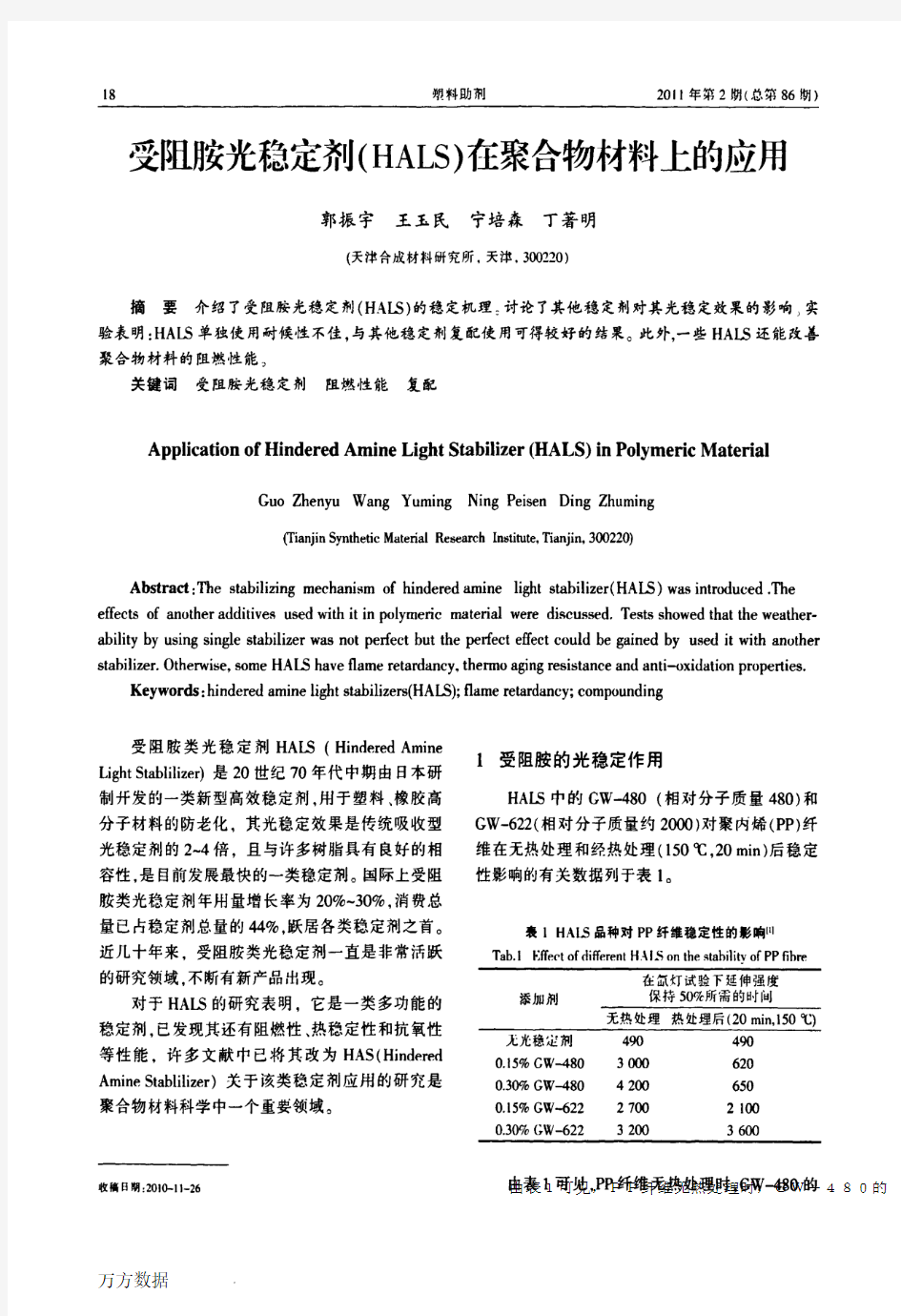 受阻胺光稳定剂在聚合物材料中的应用-郭振宁