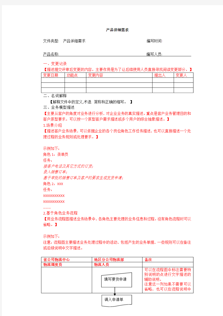 定制开发项目产品详细需求文档(模版)