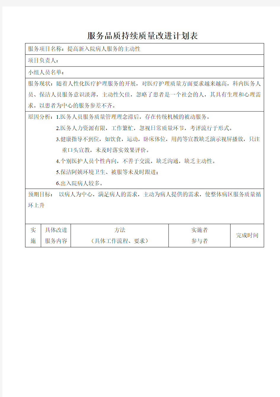 服务质量持续改进(PDCA)2019年