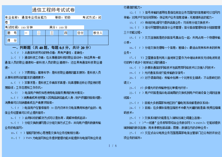 通信工程师试题及答案