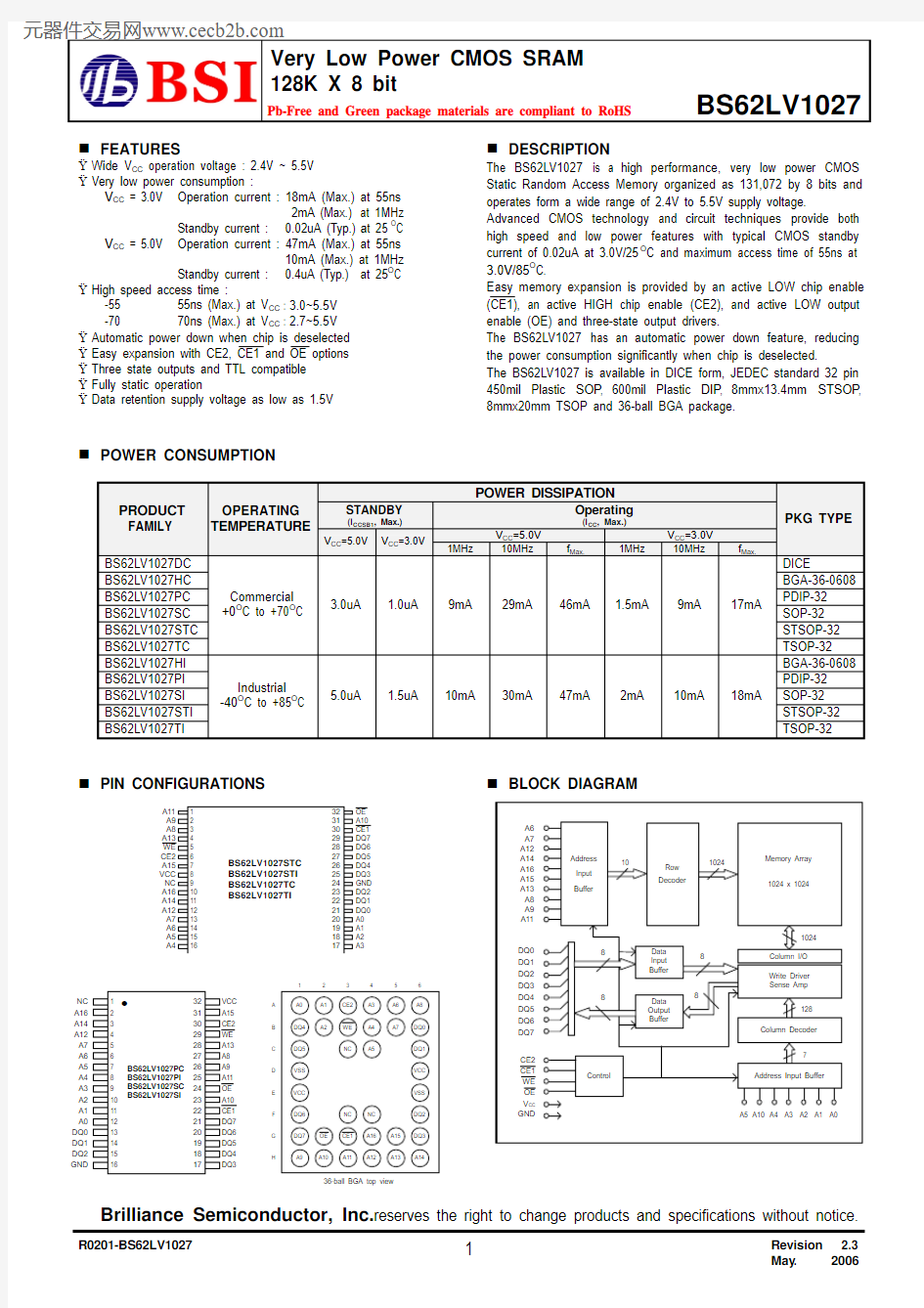 BS62LV1027TI70中文资料