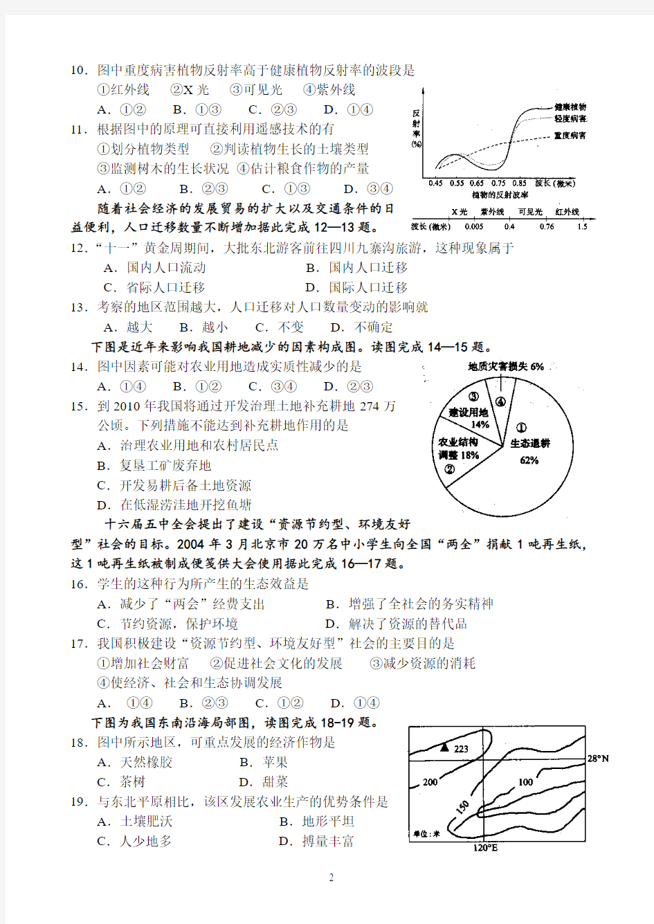 山东省二OO七年普通高中学生学业水平考试地理试题