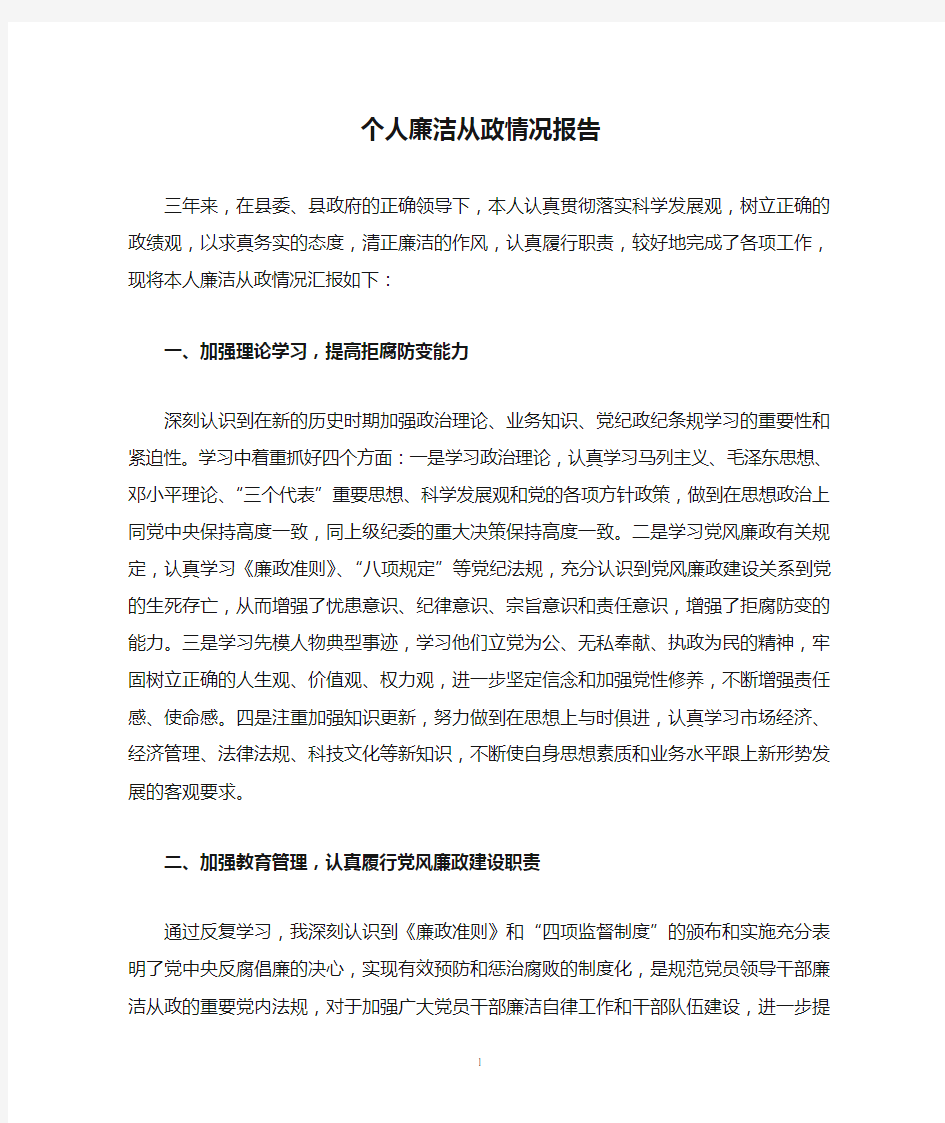 个人廉洁从政情况报告