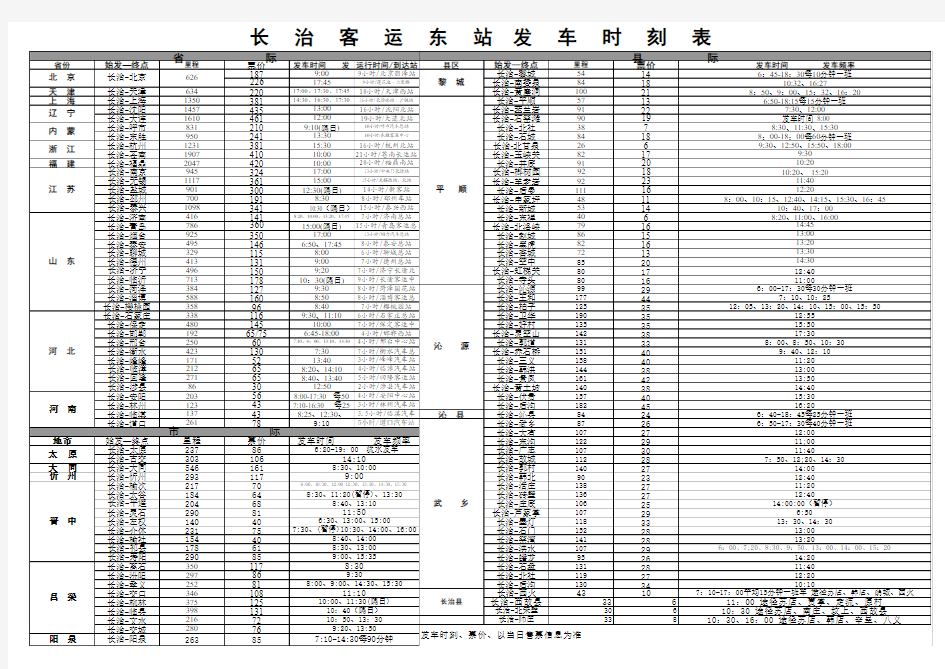客运东站发车时刻表