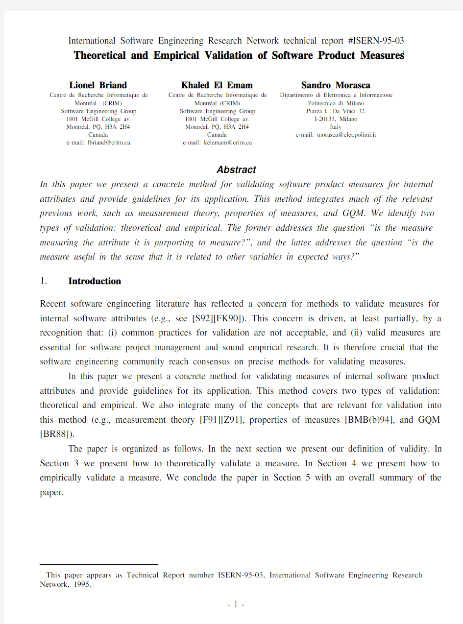 Theoretical and Empirical Validation of Software Product Measures