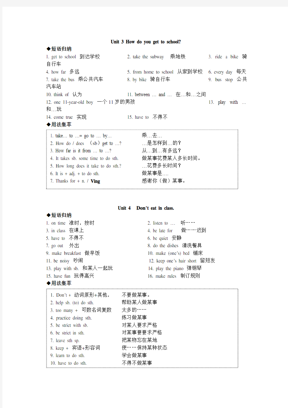 人教版七年级下册英语各单元知识点归纳