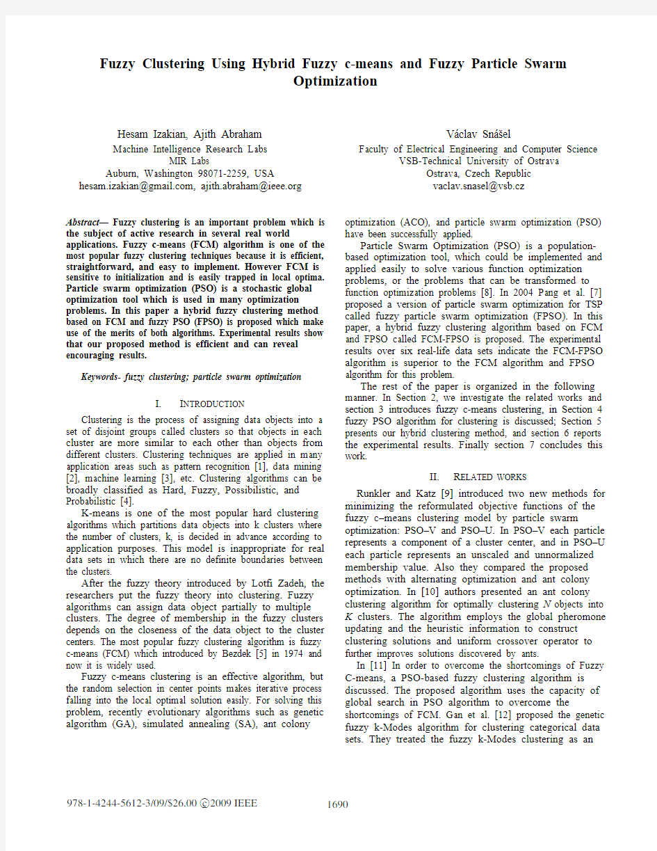 Fuzzy Clustering Using Hybrid Fuzzy c-means and Fuzzy Particle Swarm