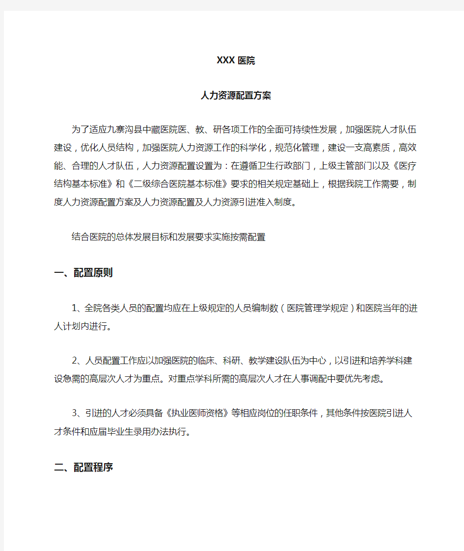 医院人力资源配置方案