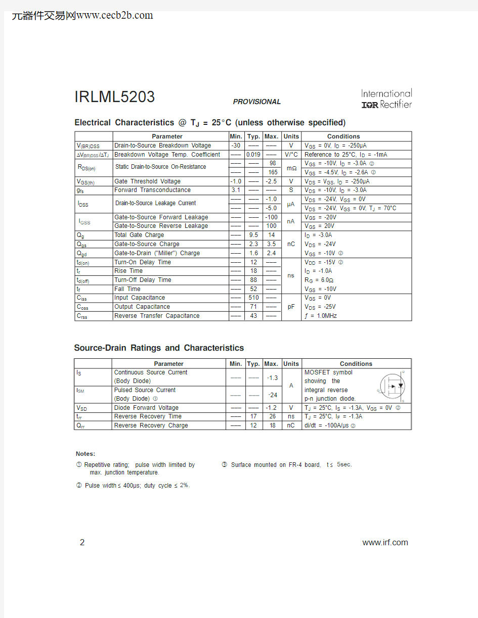 IRLML5203TR中文资料