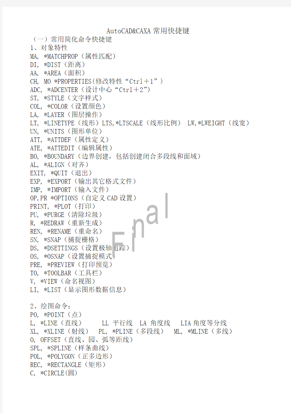 AutoCAD2012_CAXA2011快捷键命令集汇总