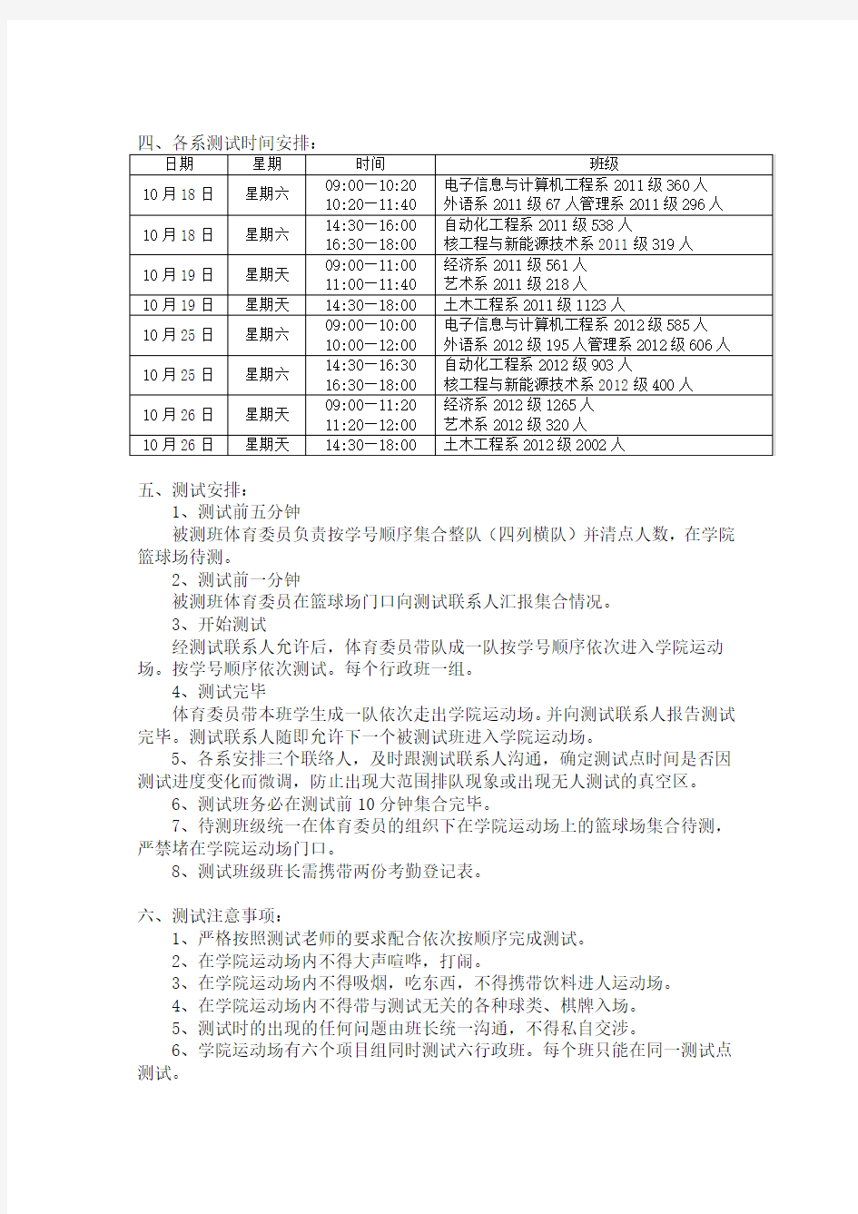 学生体质健康标准测试的注意事项