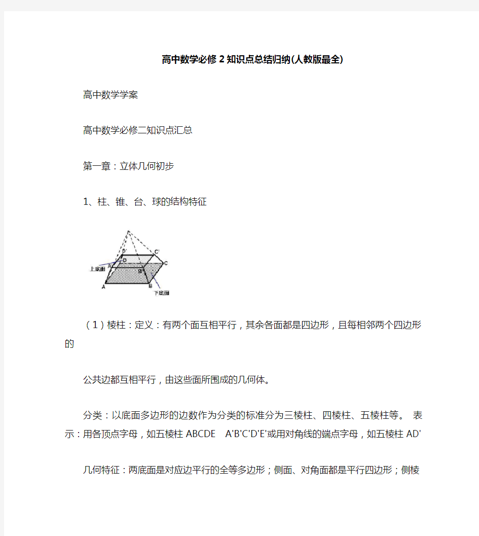 高中数学知识点总结归纳(人教版最全)