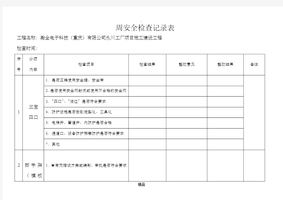 每周安全检查记录表