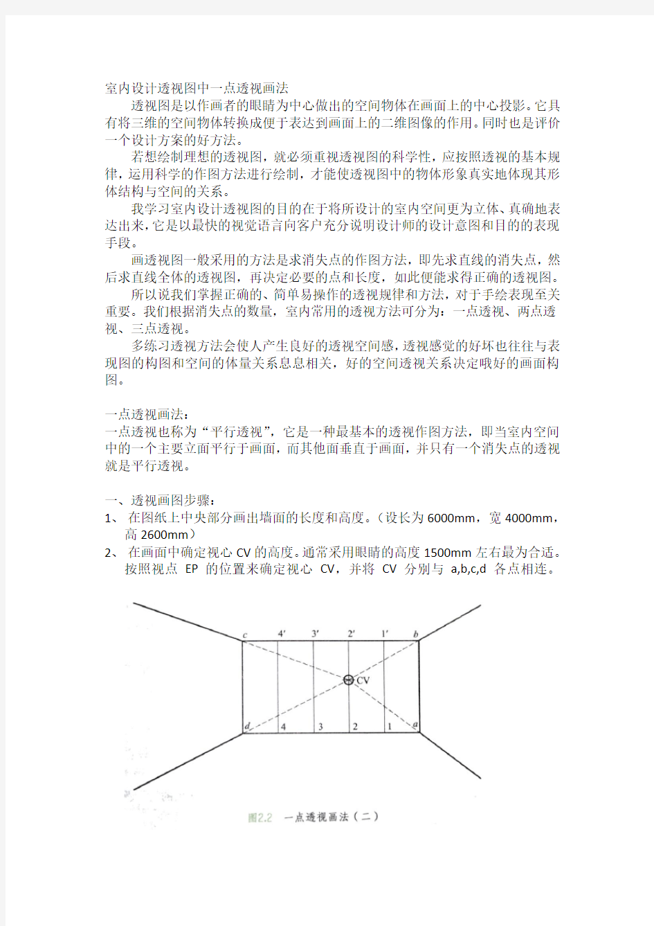 室内设计透视图中一点透视画法