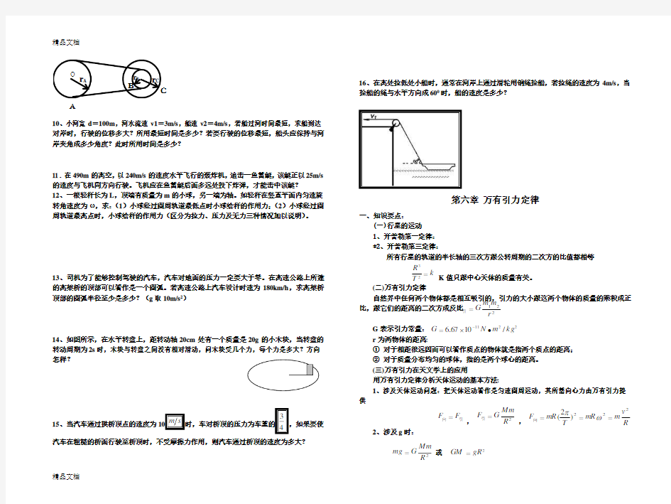 最新高一下学期物理期末复习资料(完整版)