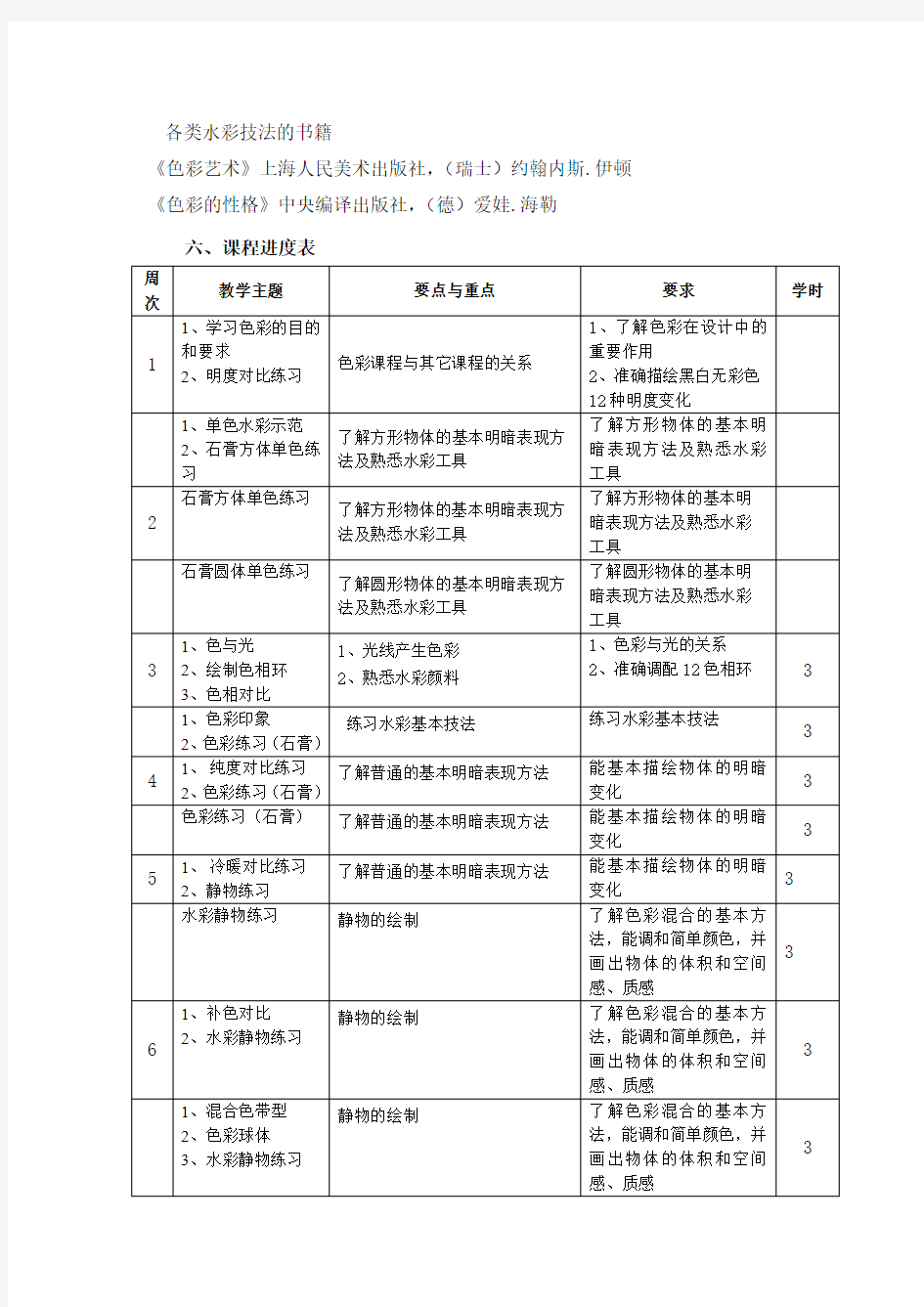 《色彩》课程教学大纲