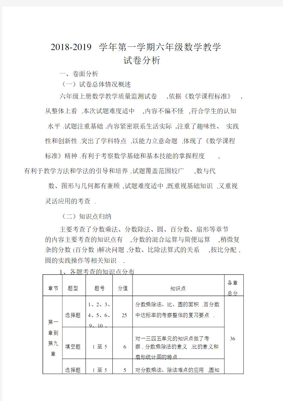 最新六年级数学上册试卷分析.docx