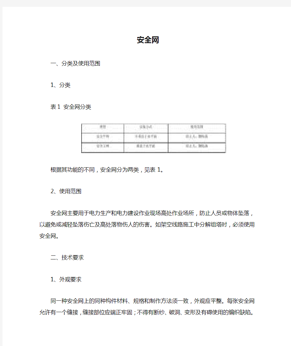 施工安全网技术规范说明