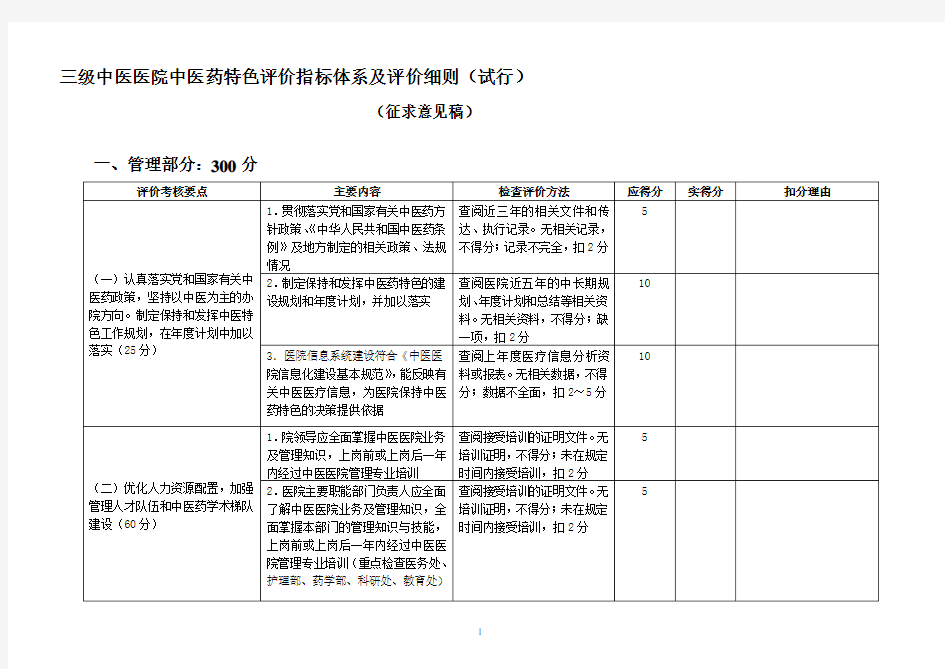 三级中医医院中医药特色评价指标体系及评价细则(试行)