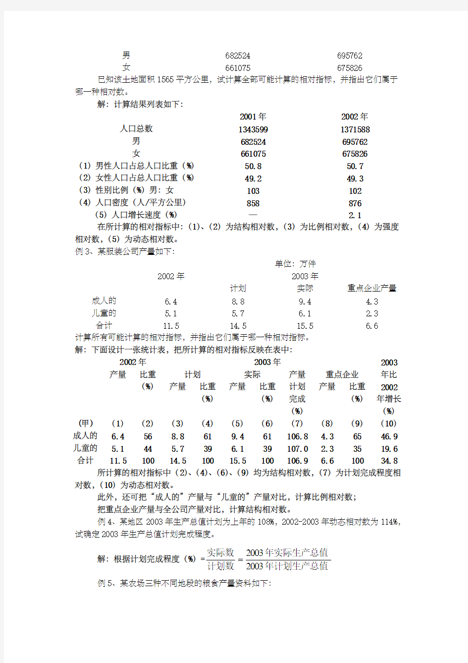 《统计学》统计综合指标补充例题