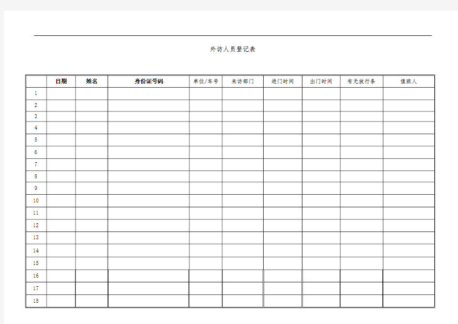 来访人员登记表(模板)