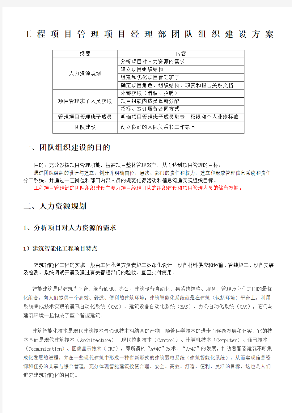 智能化项目经理部团队组织建设方案