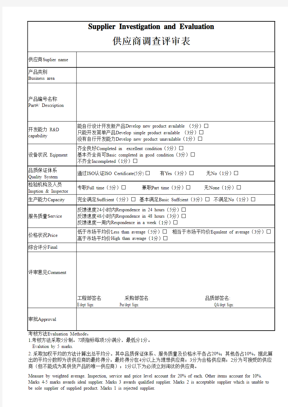 供应商调查评审表