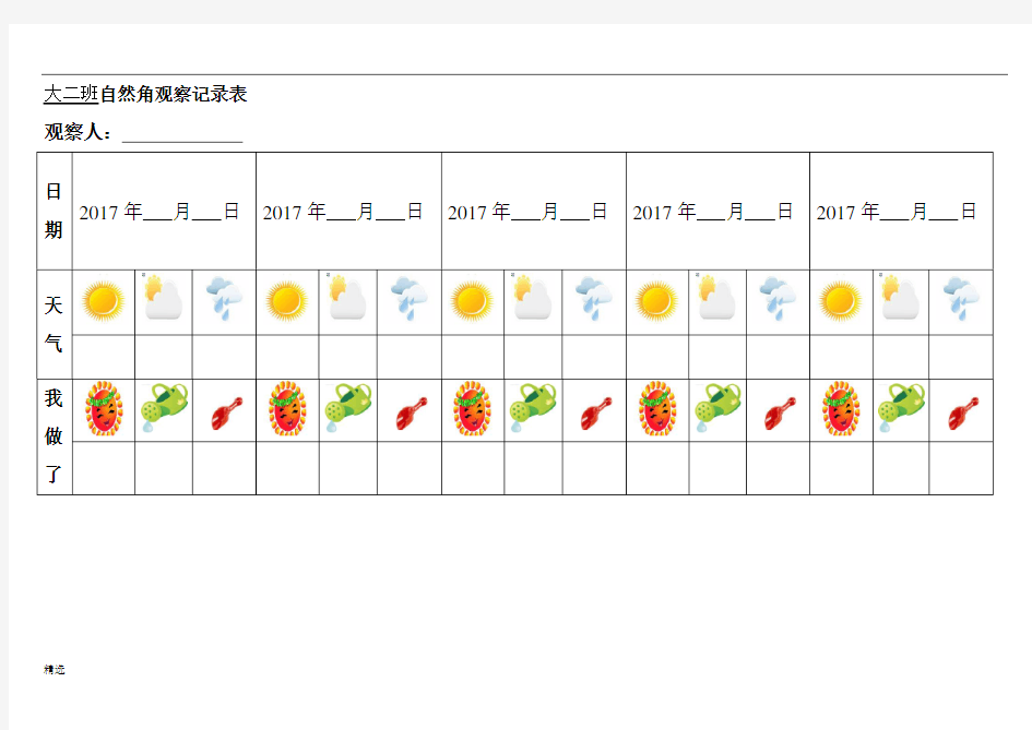 幼儿园大班幼儿自然角观察记录表(表格)可修改.doc