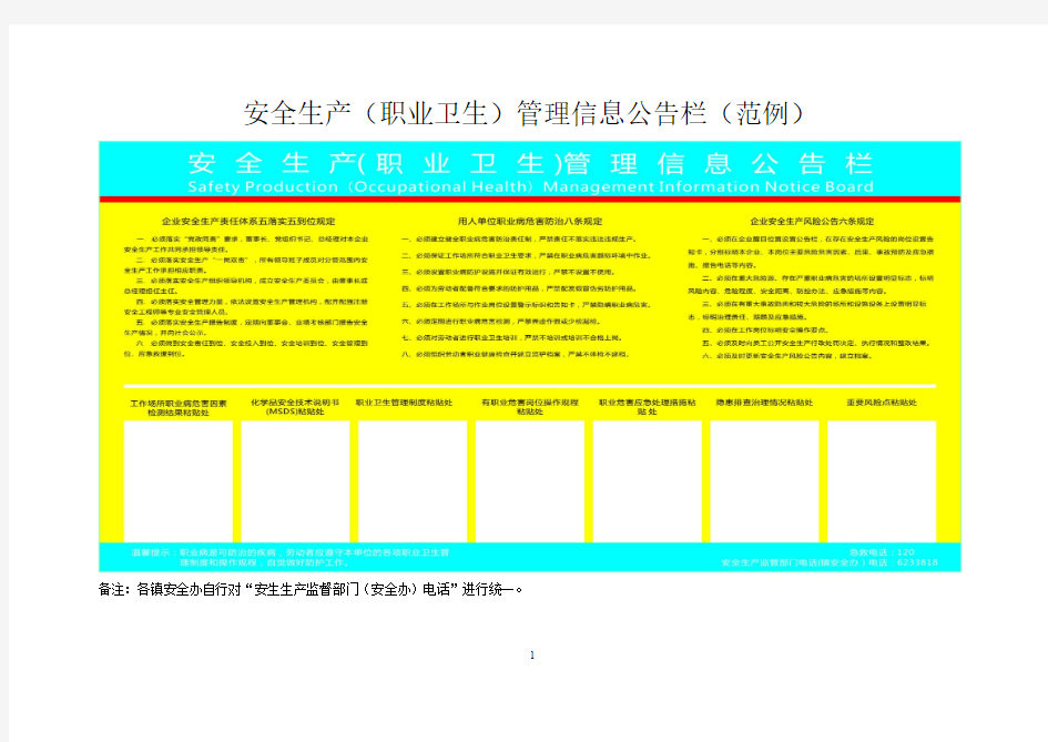 安全生产(职业卫生)管理信息公告栏(范例)