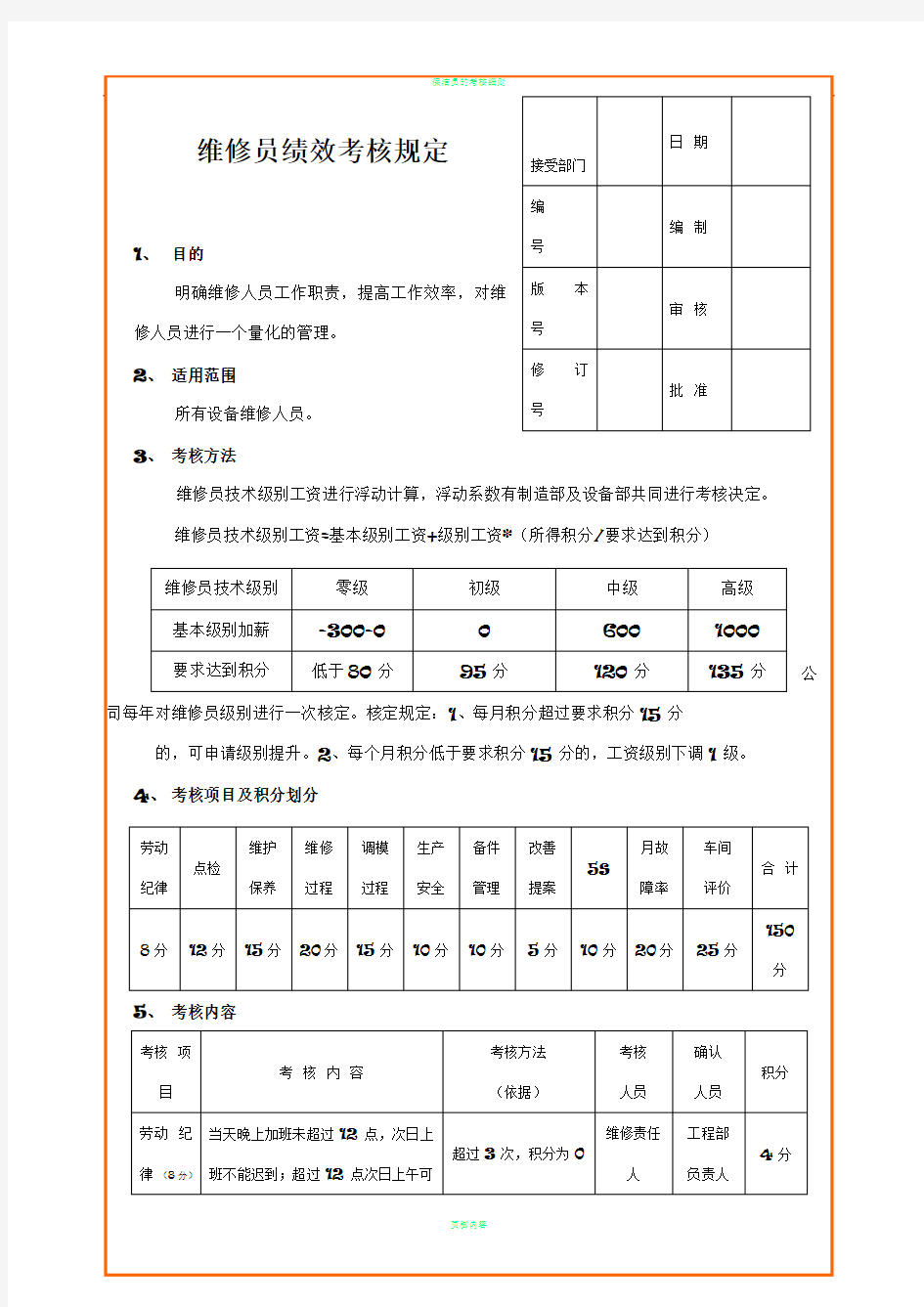 维修人员绩效考核规定