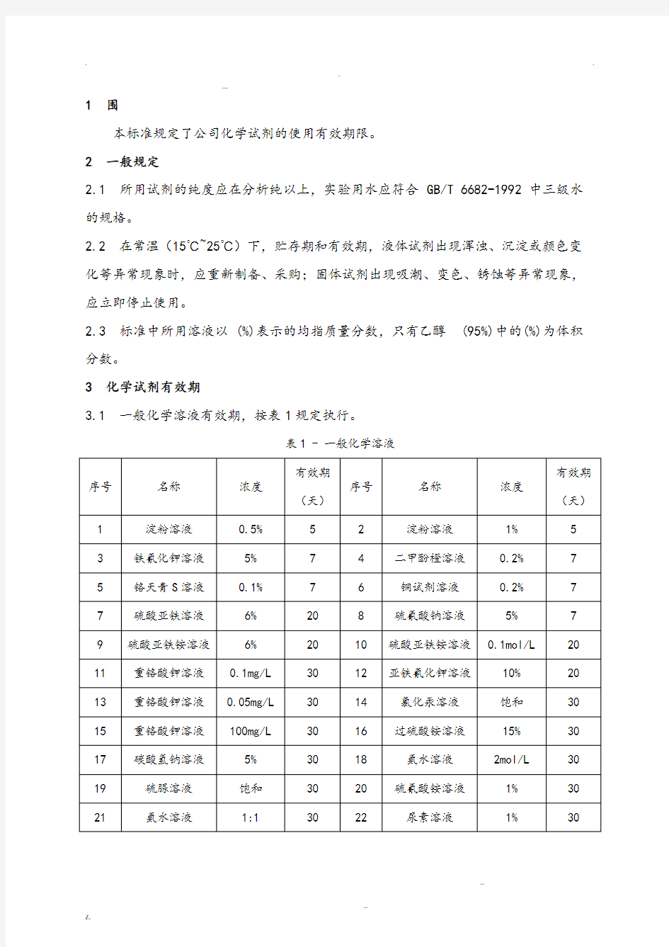 化学试剂有效期标准