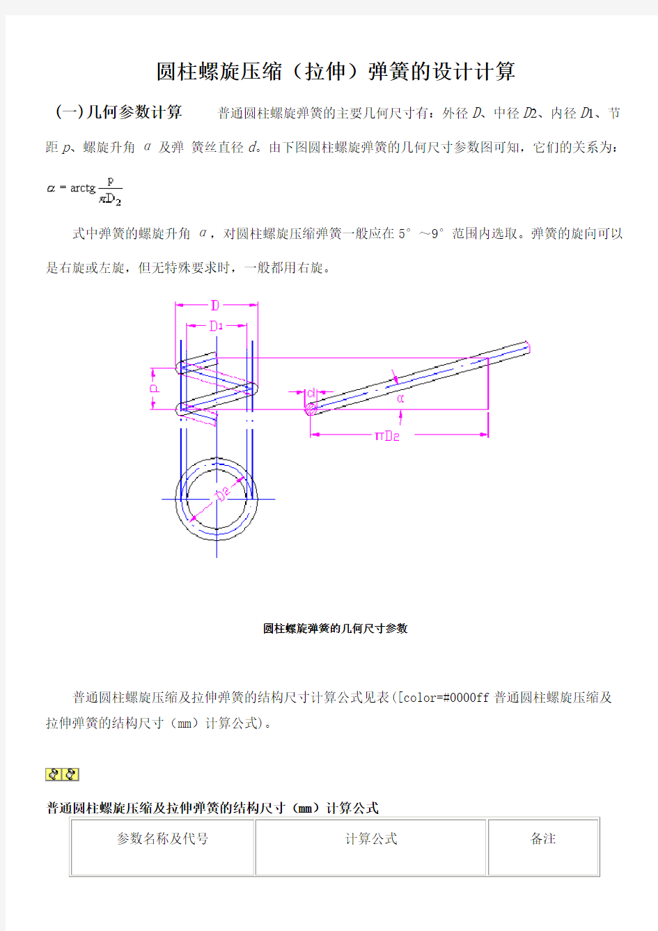 圆柱螺旋压缩(拉伸)弹簧的设计计算