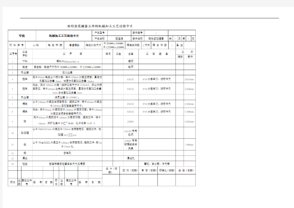 矩形齿花键套机械加工实用工艺过程卡片