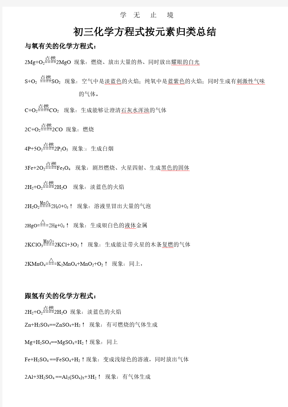 初三化学方程式全集.pdf