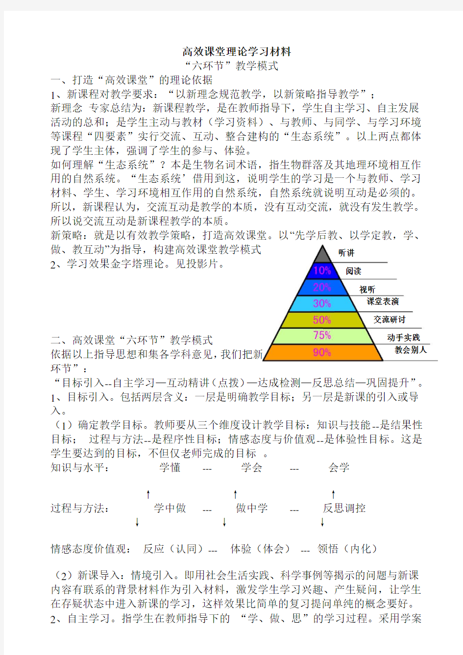 高效课堂“六环节”教学模式