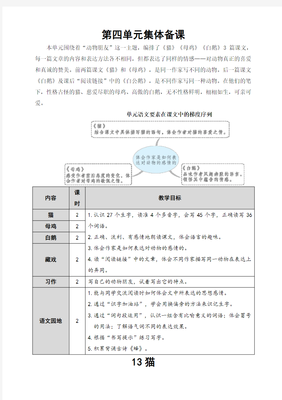 部编版小学语文四年级下册第13课《猫》优秀教案