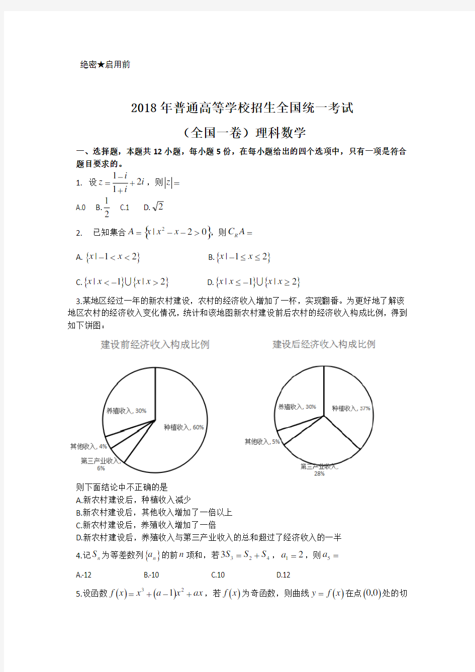 (完整版)2018高考全国1卷理科数学试卷及答案