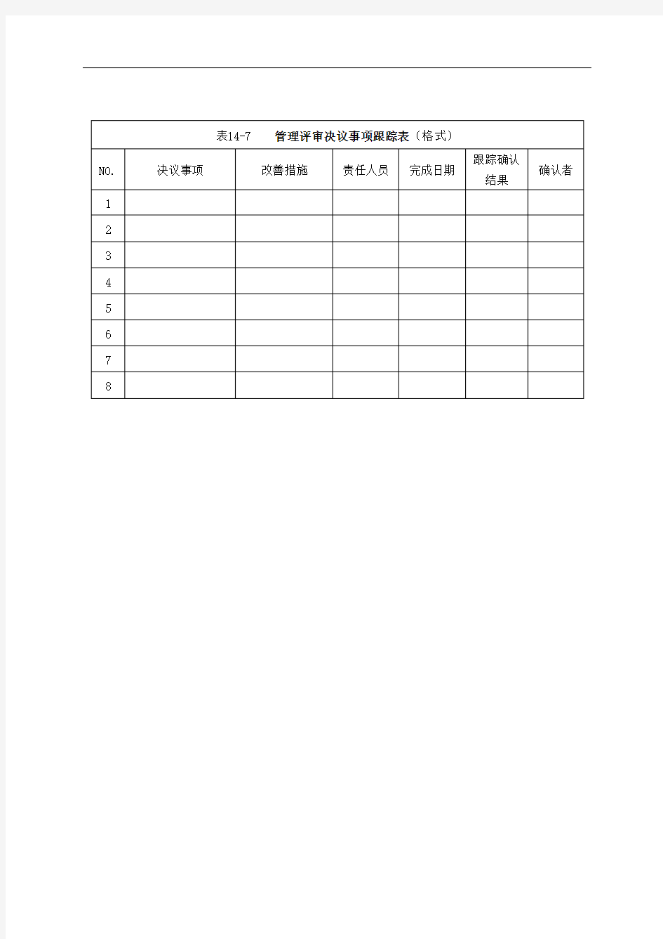 管理评审决议事项跟踪表