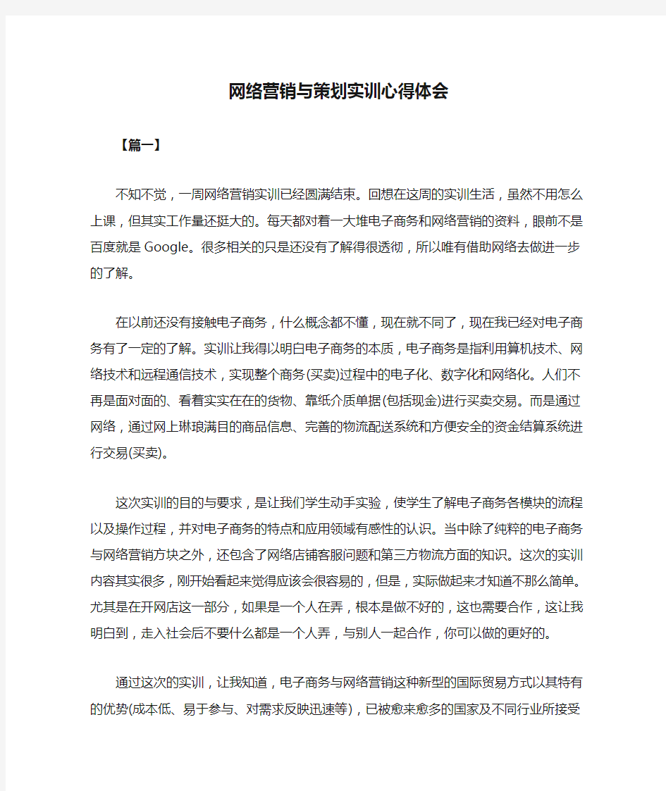 网络营销与策划实训心得体会