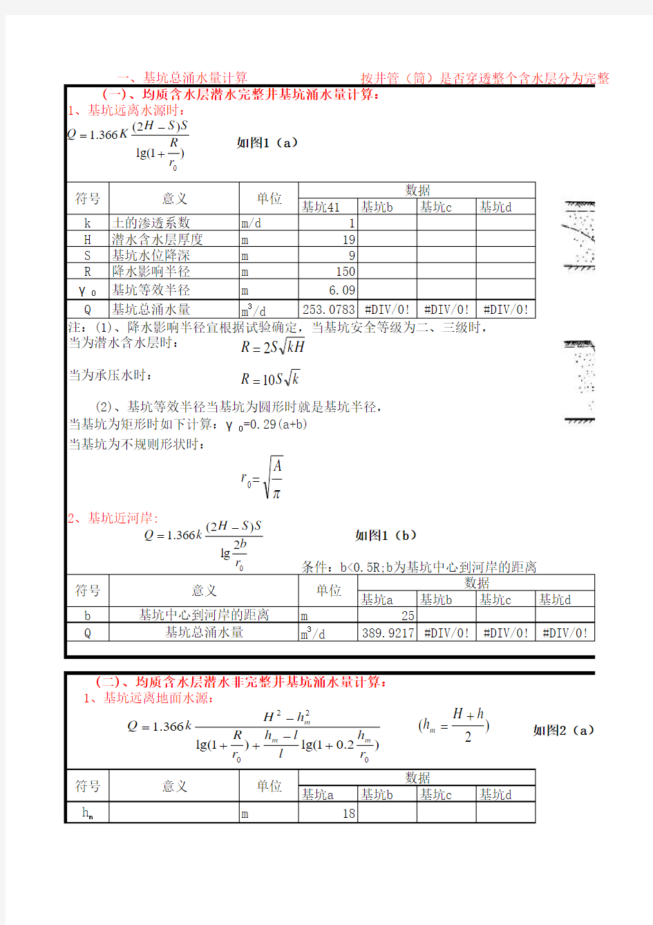 02 管井降水计算(潜水完整井+潜水非完整井)