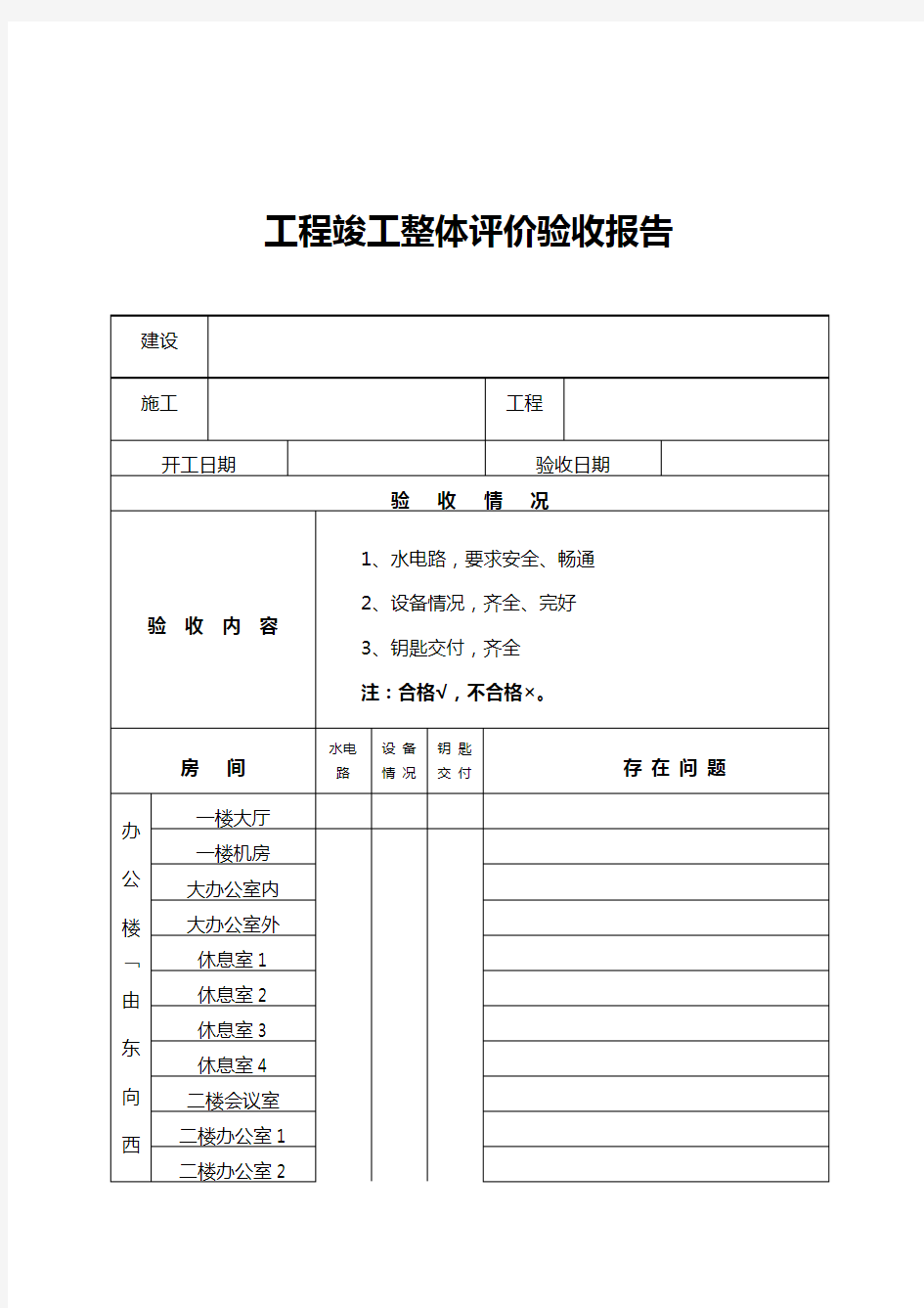 工程竣工验收报告表格一