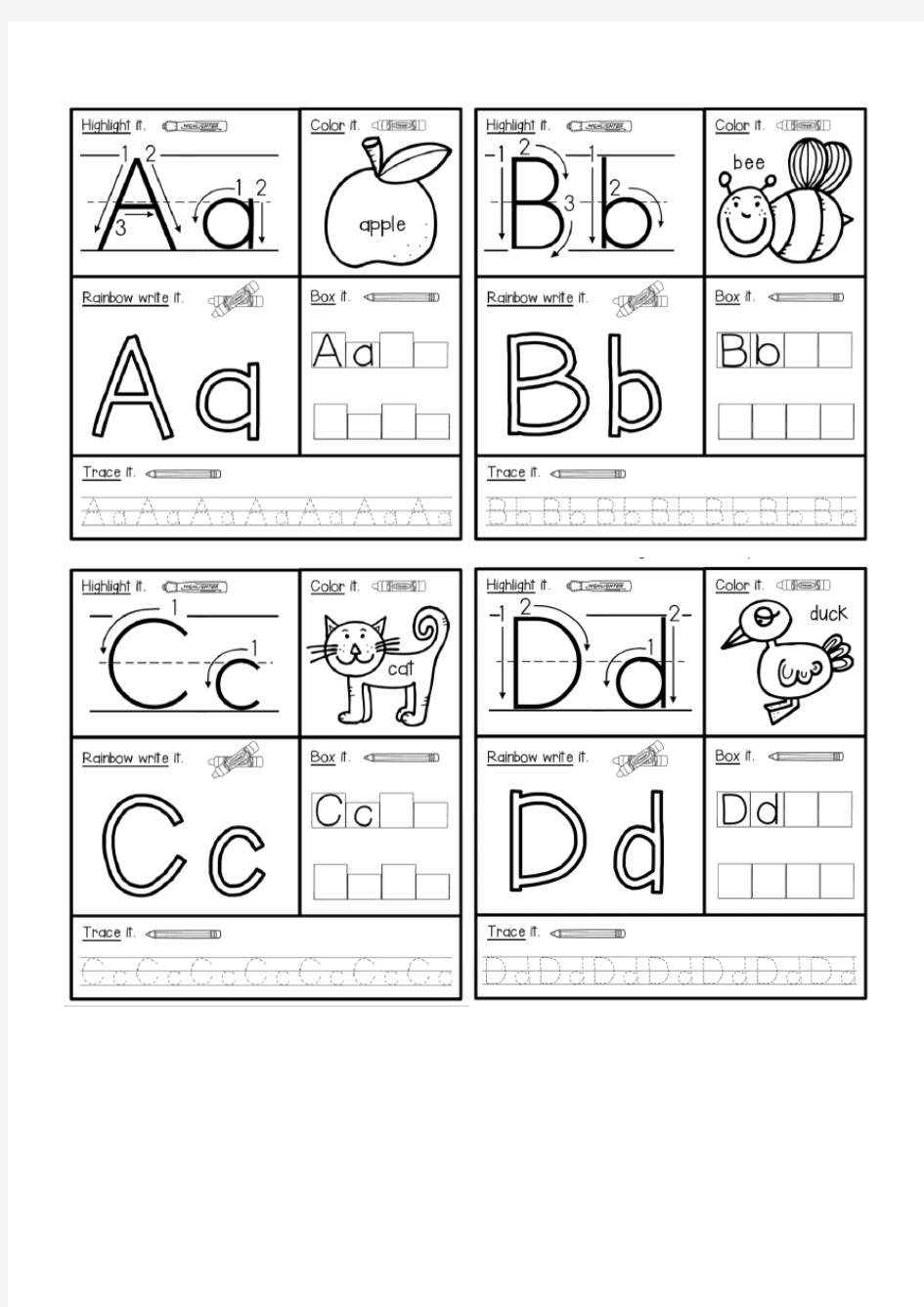 手写英语字母练习 字母表 A-Z Handwriting Sheets 幼儿园 Kindergarten