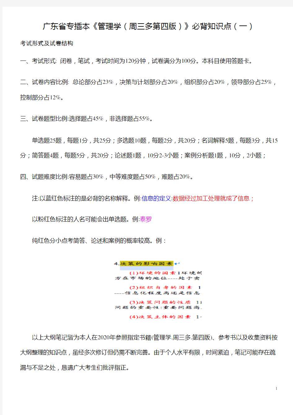 2020年广东省专插本管理学考前必背(总论)