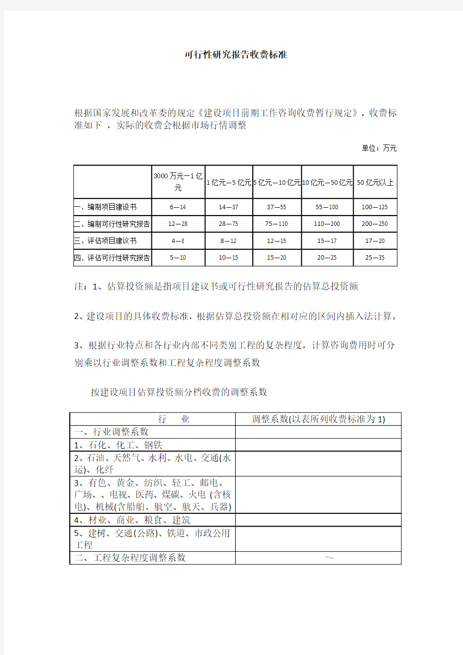 可行性研究报告收费标准