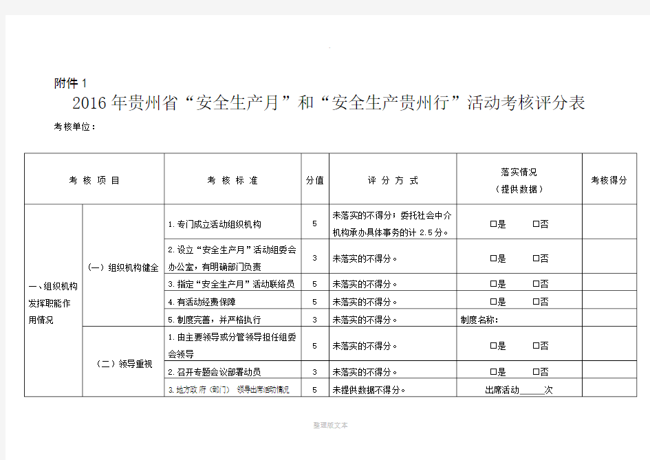 安全生产月考核表