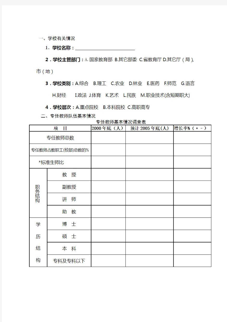 教师队伍建设情况调查问卷